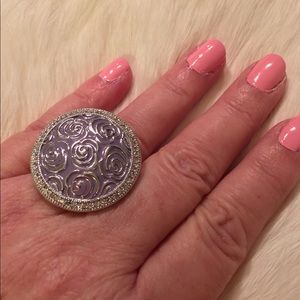 Lavender Cocktail 💍 w/White Crystals SilverTone 8